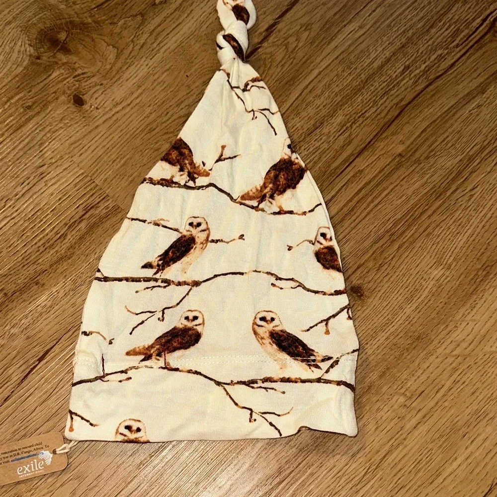 NEW Milkbarn Cream Beanie with Brown Owl Print